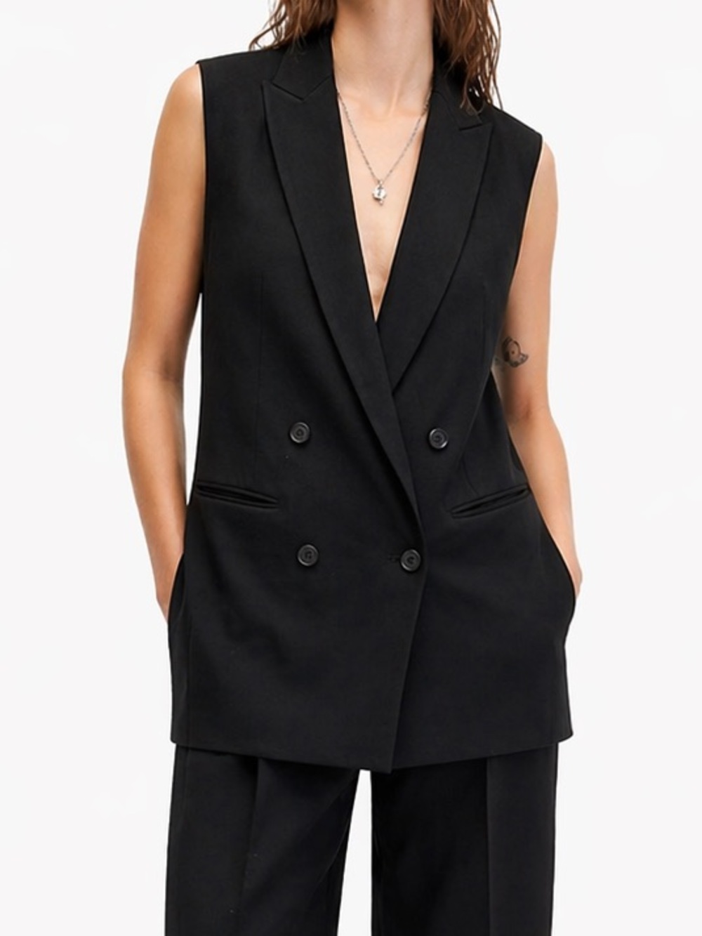 AllSaints Scylla Sleeveless Blazer Vest Black Tailored Size 2
